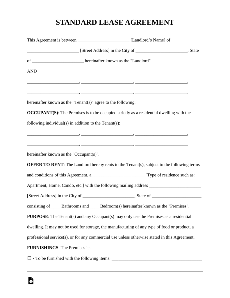 Contract Rental Agreement Template Free Standard Residential Lease Agreement Template Pdf Word