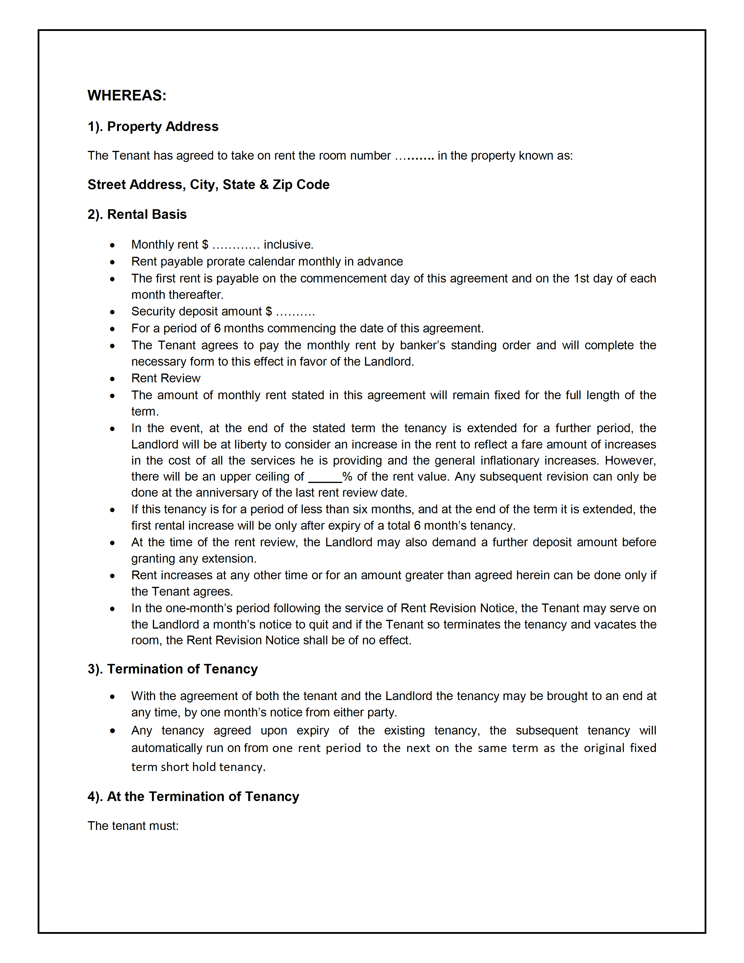 Contract Rental Agreement Template Tenancy Agreement Template