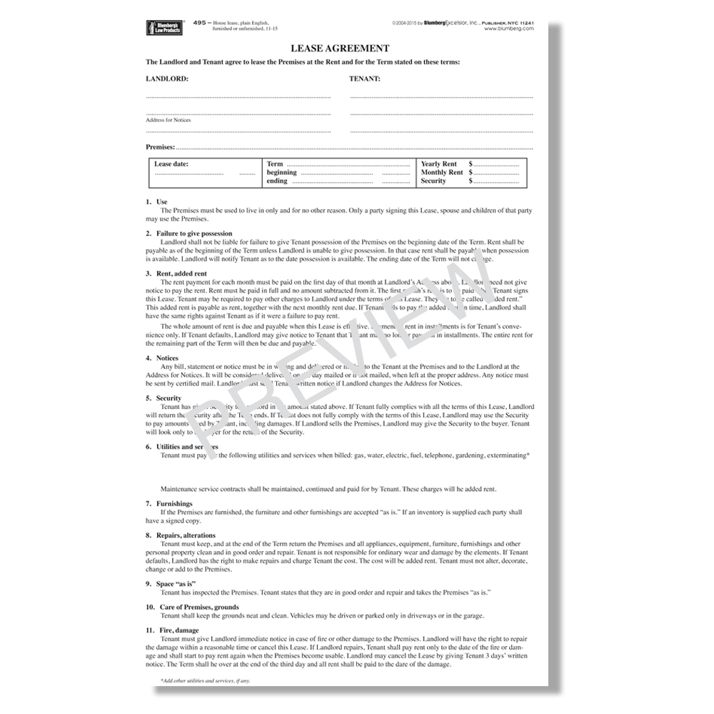 Copy Of A Lease Agreement For Residential Blumberg Lease New York Residential Lease Forms