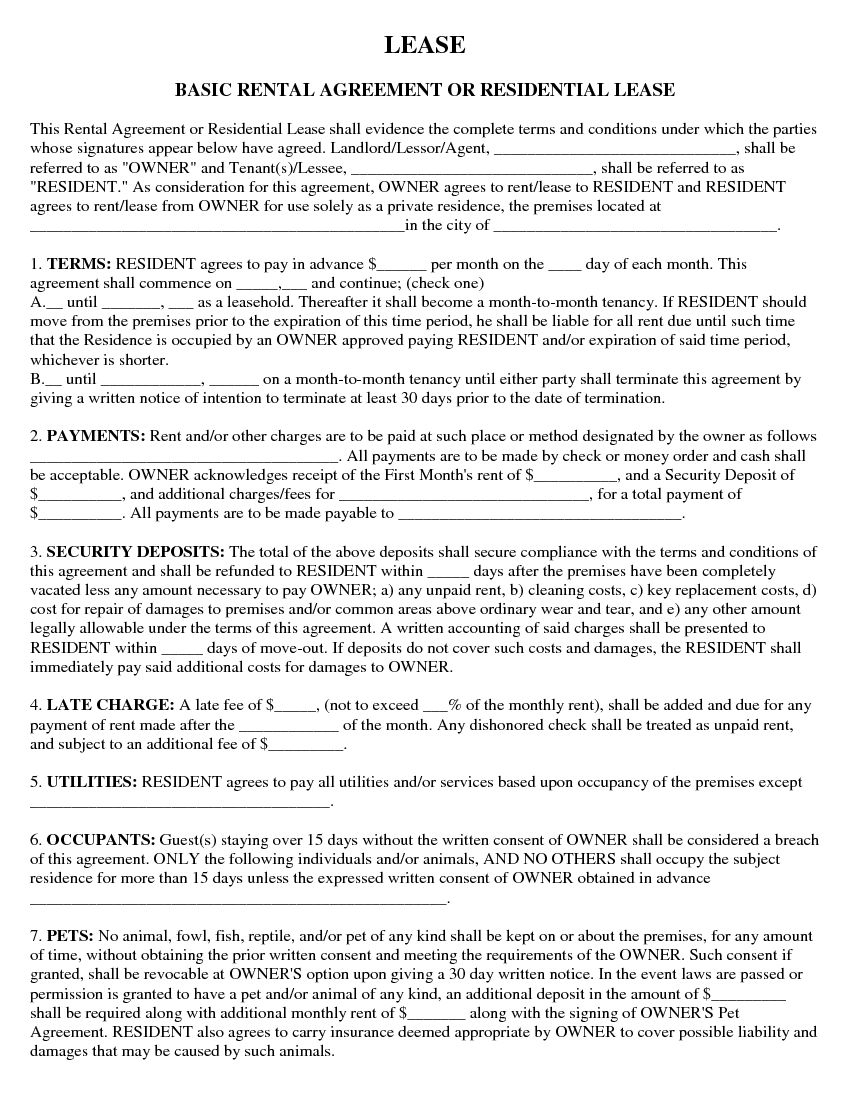 Copy Of A Lease Agreement For Residential Download Free Basic Rental Agreement Or Residential Lease