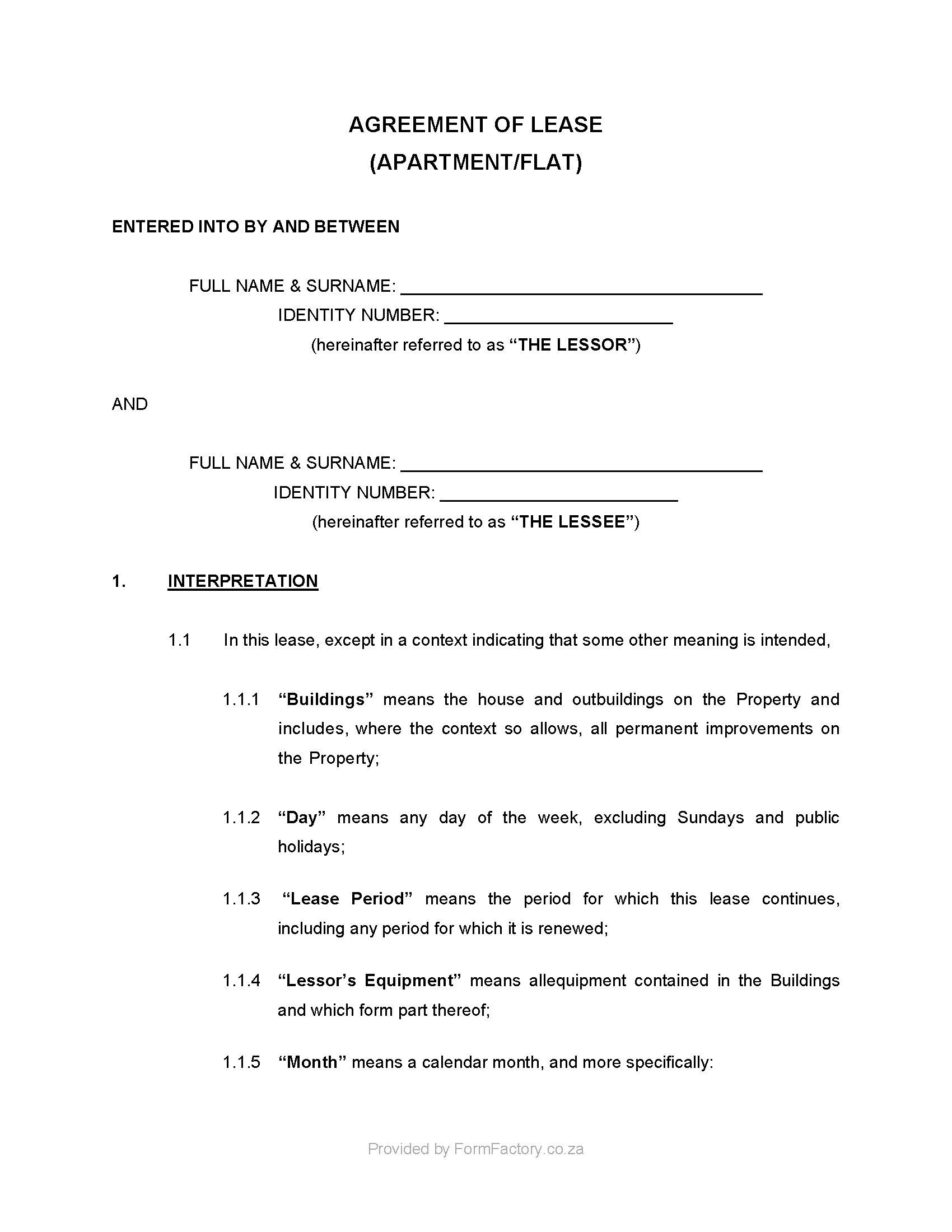 Copy Of A Lease Agreement For Residential Download Residential Lease Agreement Template Formfactory