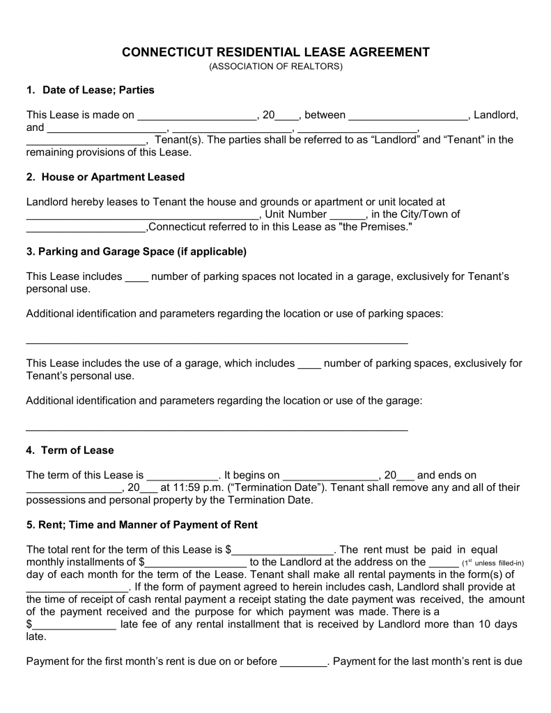 Copy Of A Lease Agreement For Residential Free Connecticut Association Of Realtors Residential Lease Agreement