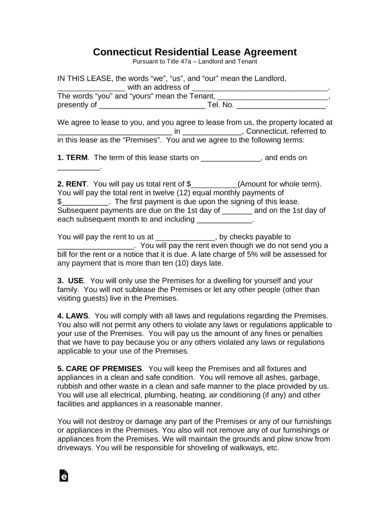 Copy Of A Lease Agreement For Residential Free Connecticut Rental Lease Agreements Residential Commercial