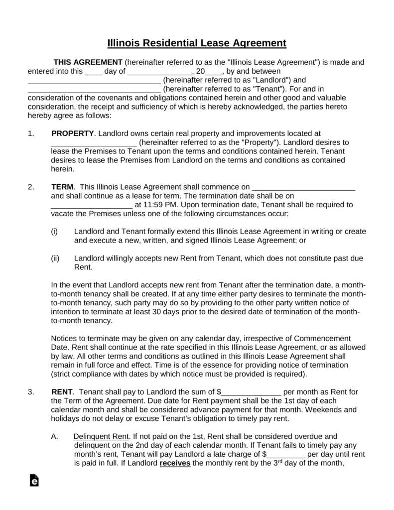 Copy Of A Lease Agreement For Residential Free Illinois Rental Lease Agreements Residential Commercial
