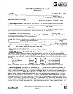 Copy Of A Lease Agreement For Residential Free Massachusetts Standard Residential Lease Agreement Pdf