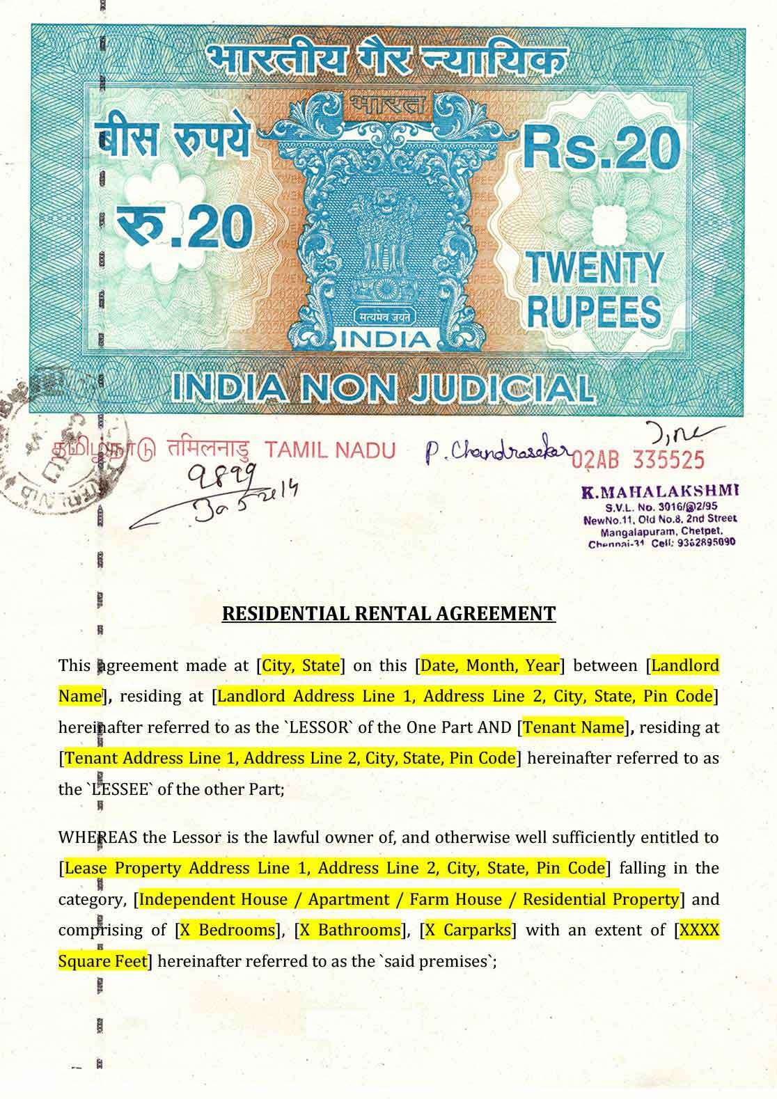 Copy Of A Lease Agreement For Residential Rental Agreement Format Indiafilings Document Center