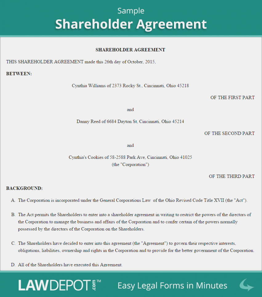 Corp To Corp Agreement Template Shareholder Agreement Form Us Lawdepot Transfer Of Stock