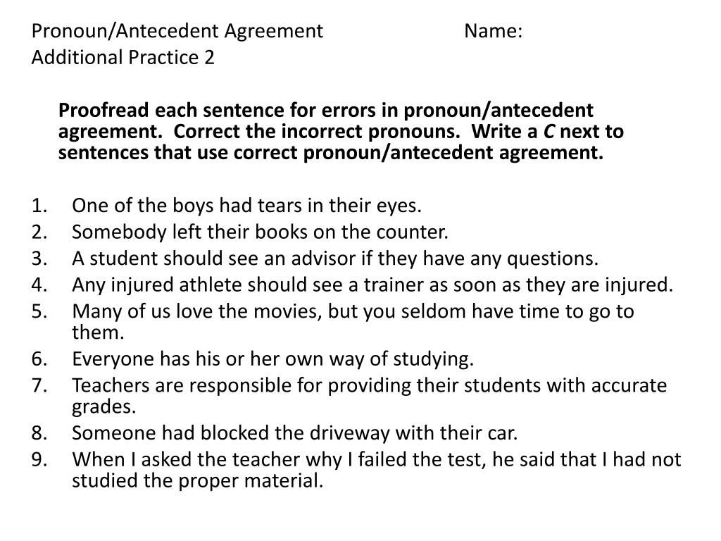 Creative Image Of Correct Pronoun Antecedent Agreement Letterify info