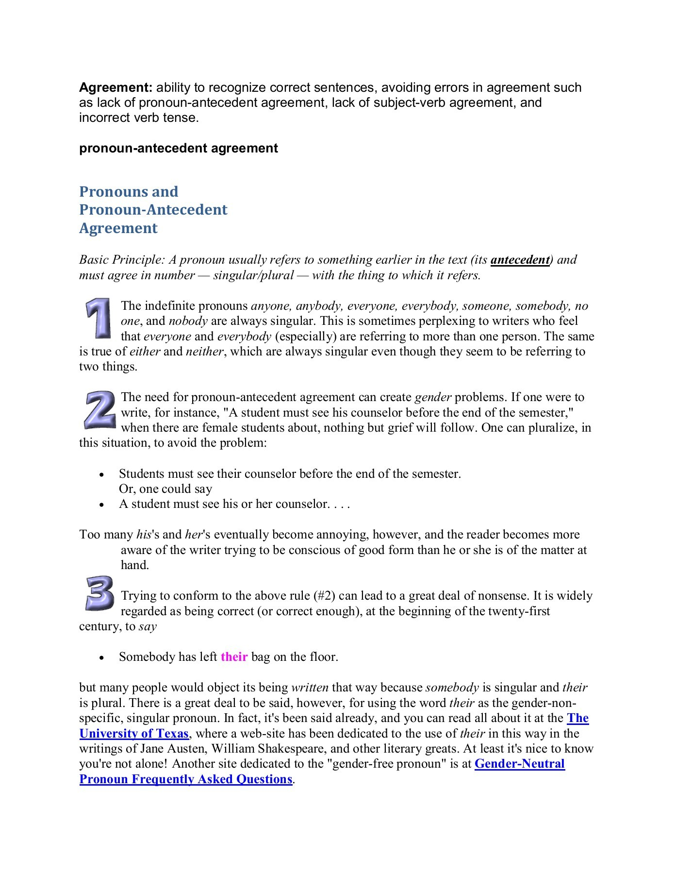 Correct Pronoun Antecedent Agreement Pronouns And Pronoun Antecedent Agreement Evergreenedu Pages 1