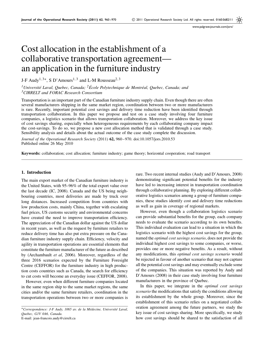 Cost Allocation Agreement Pdf Cost Allocation In The Establishment Of A Collaborative