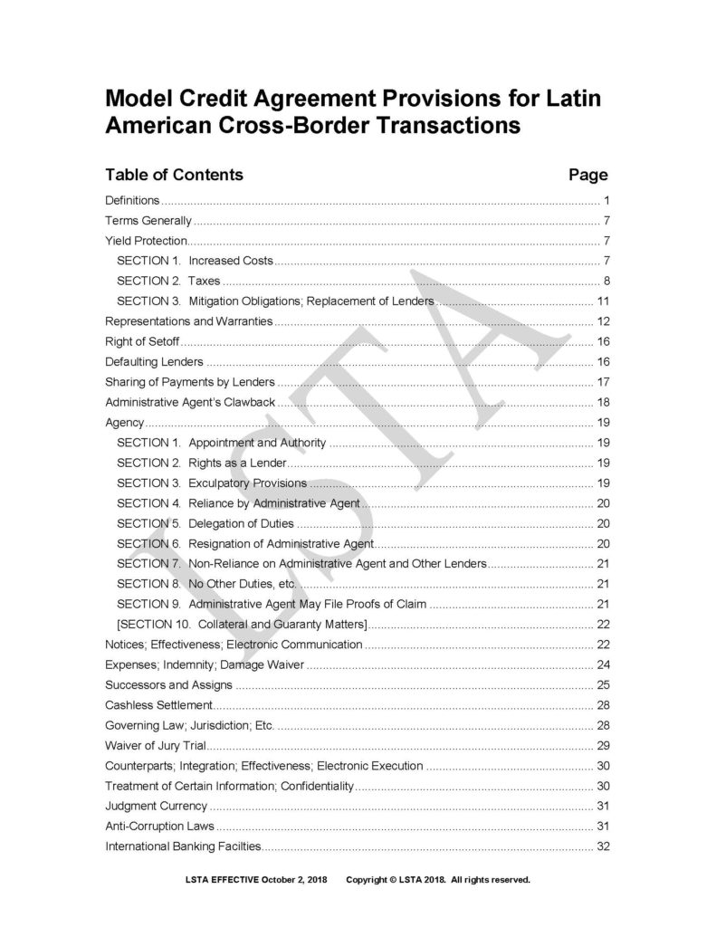 Cross Border Agreements Model Credit Agreement Provisions For Latin American Cross Border