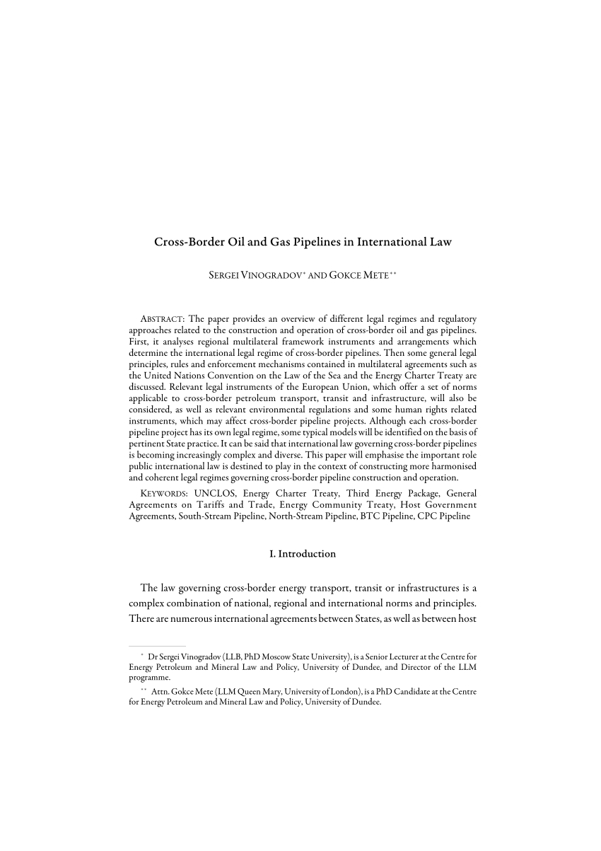 Cross Border Agreements Pdf Cross Border Oil And Gas Pipelines In International Law