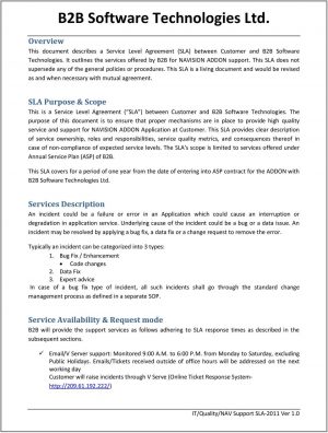 Define Service Level Agreement B2b Software Technologies Ltd Service Level Agreement Sla Pdf