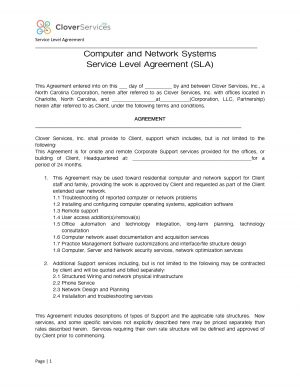 Define Service Level Agreement Computer And Network Systems Service Level Agreement Sla