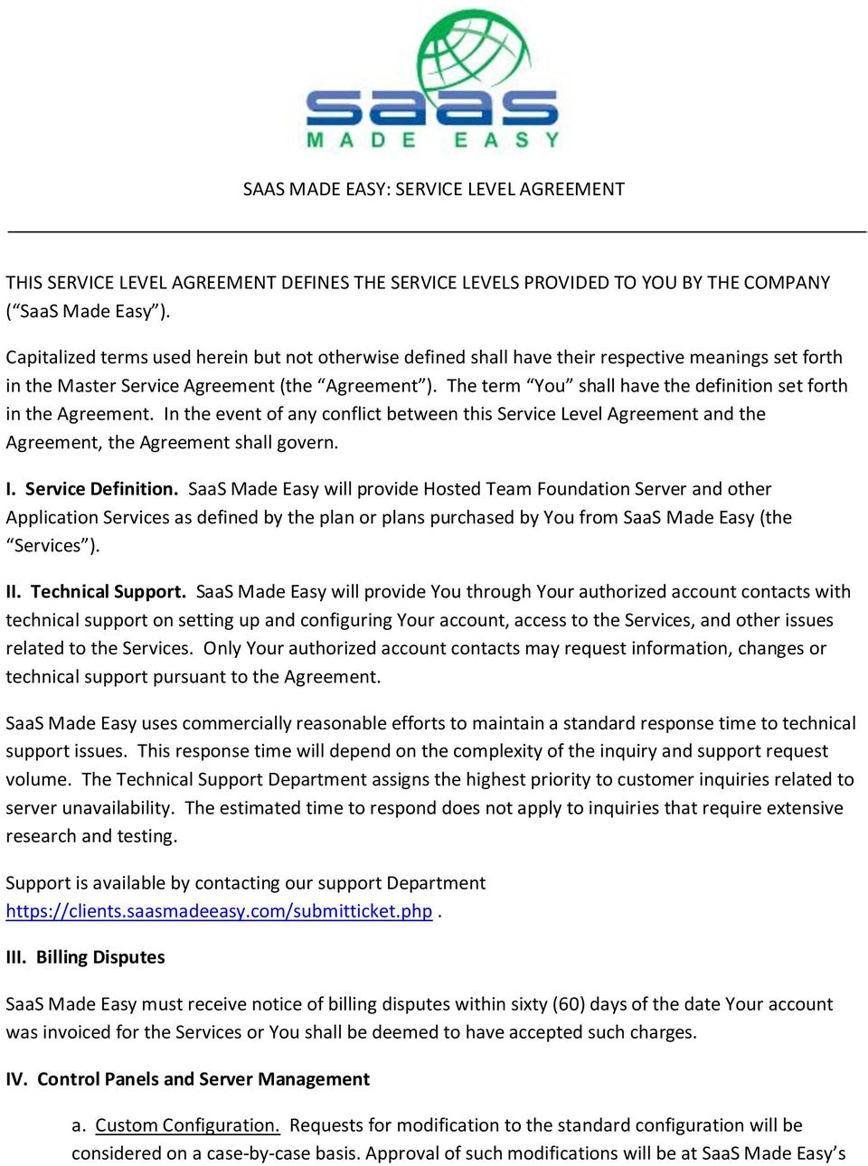 Define Service Level Agreement Saas Made Easy Service Level Agreement Pdf