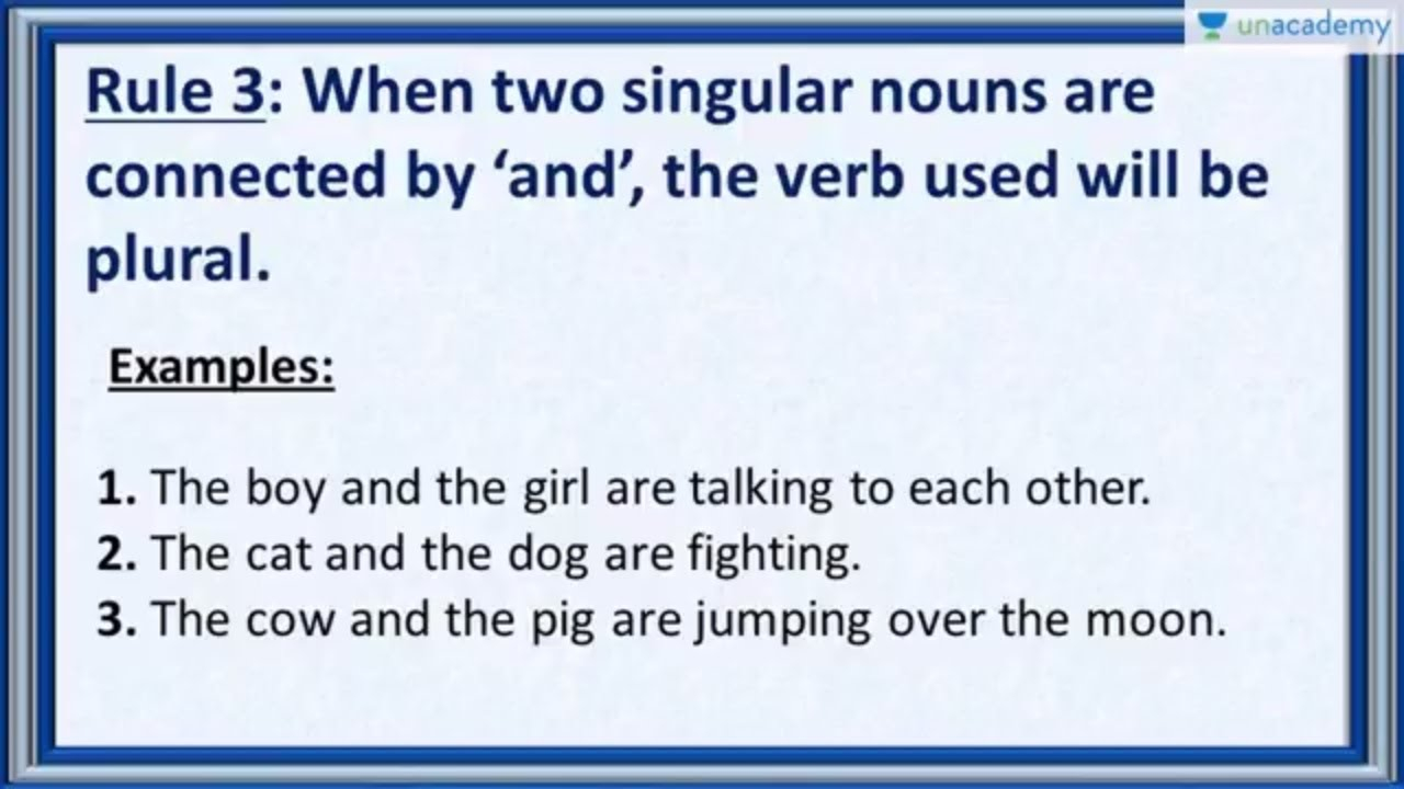 Define Subject Verb Agreement Subject Verb Agreement Rule 3 When Two Singular Nouns Joined And In Hindi
