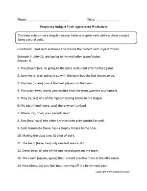 Define Subject Verb Agreement Word Usage Worksheets Subject Verb Agreement Worksheets