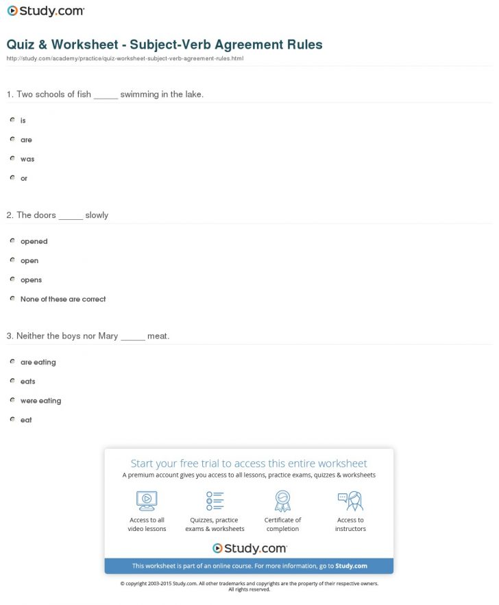 Definition Of Verb Agreement Quiz Worksheet Subject Verb Agreement ...