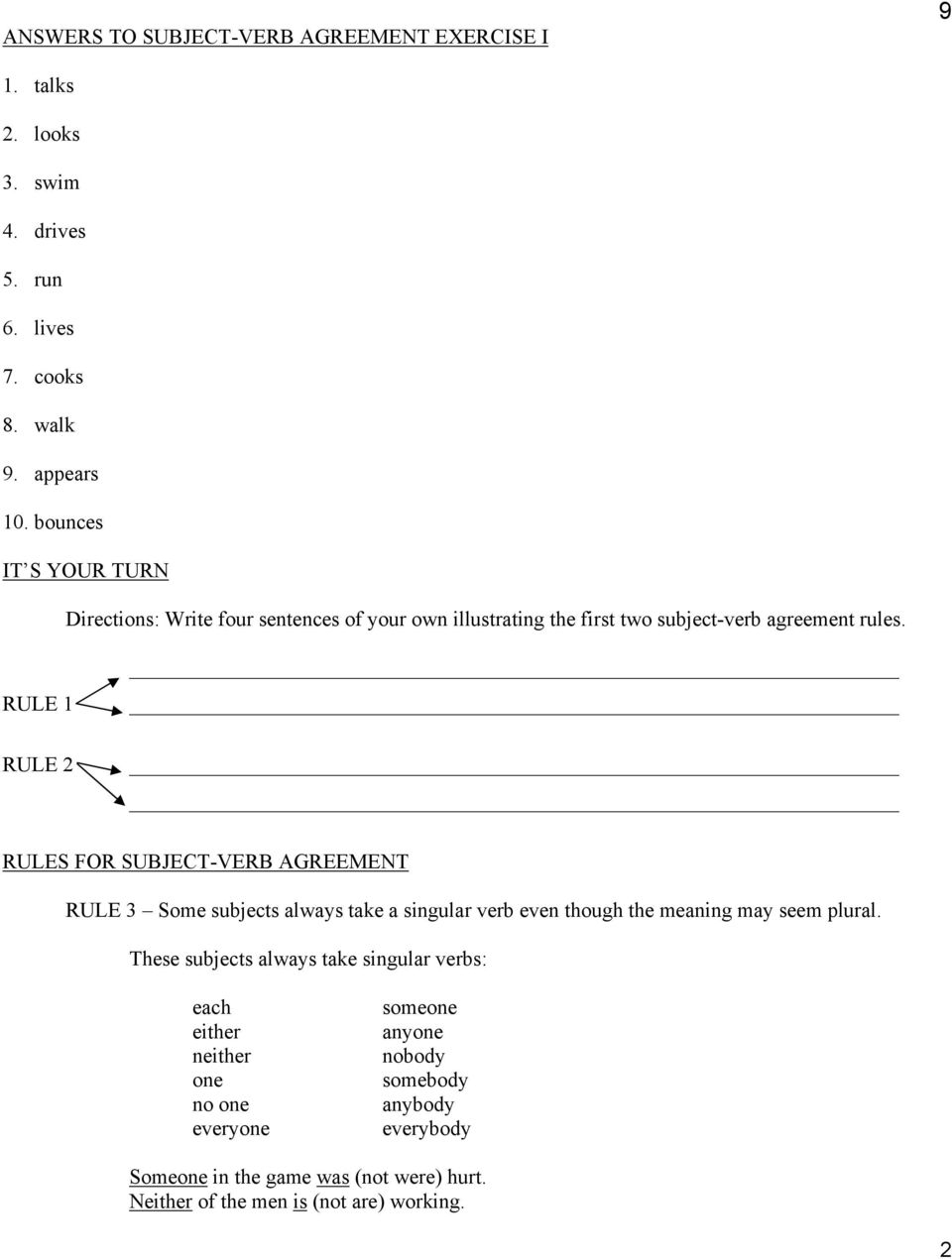 Definition Of Verb Agreement Subject Verb Agreement Pdf