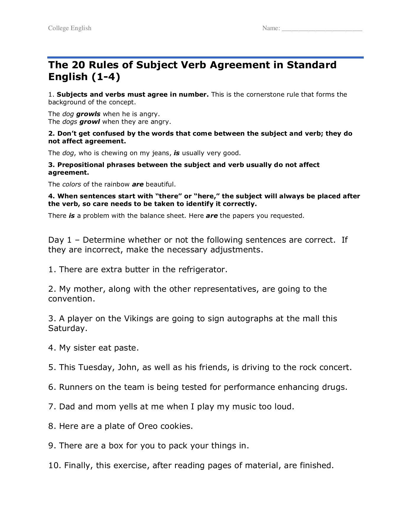 Definition Of Verb Agreement The 20 Rules Of Subject Verb Agreement In Standard English Pages