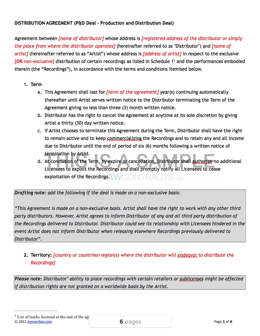 Distributor Agreement Sample Contract Music Distribution Contract