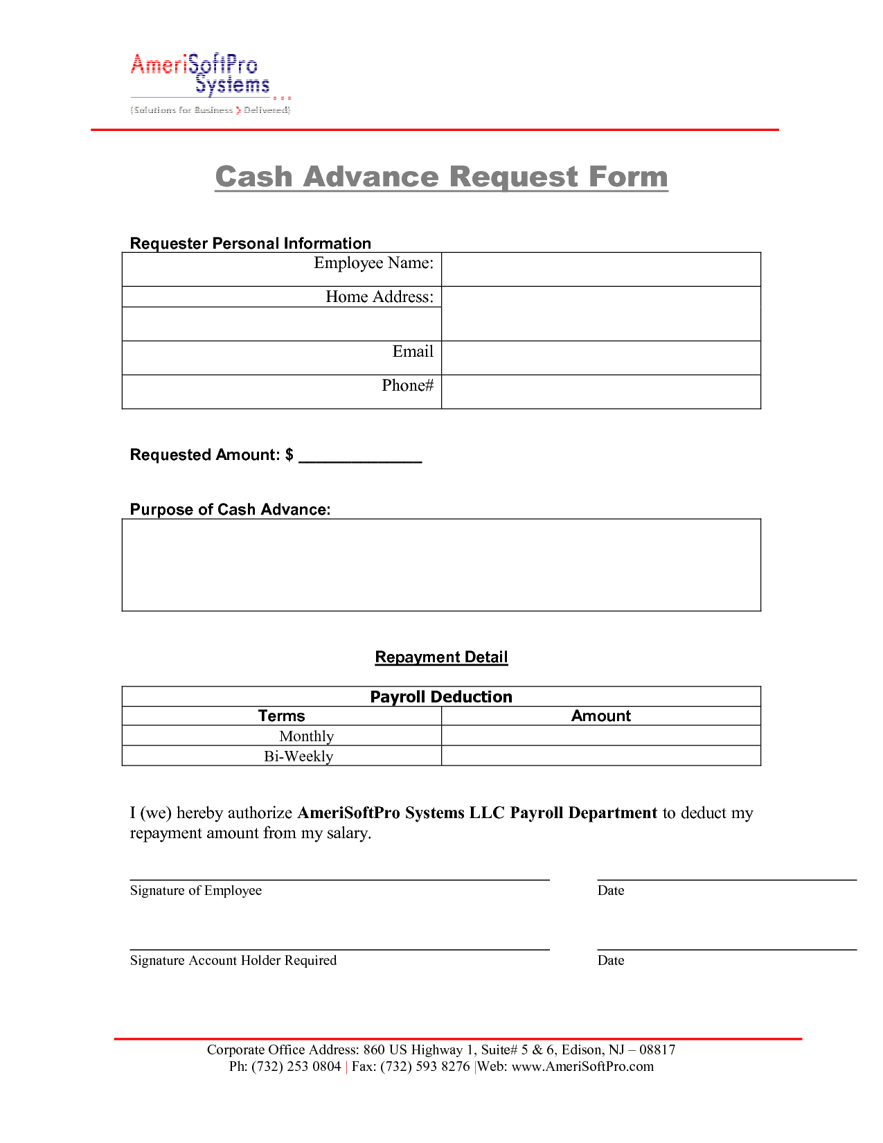 Employee Advance Repayment Agreement Payroll Advance Form Emmamcintyrephotography