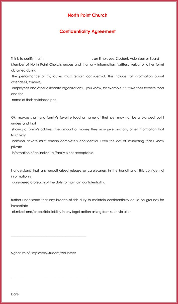 Employee Confidentiality Agreement Form 013 Employment Confidentiality Agreement Template Church Best