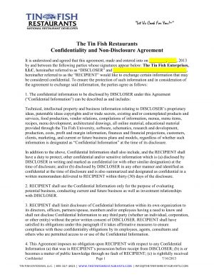 Employee Confidentiality Agreement Form 4 Sample Restaurant Employment Forms Pdf