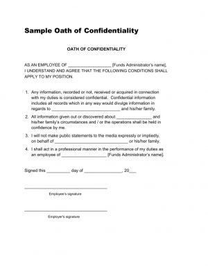 Employee Confidentiality Agreement Form Sample Oath Of Confidentiality