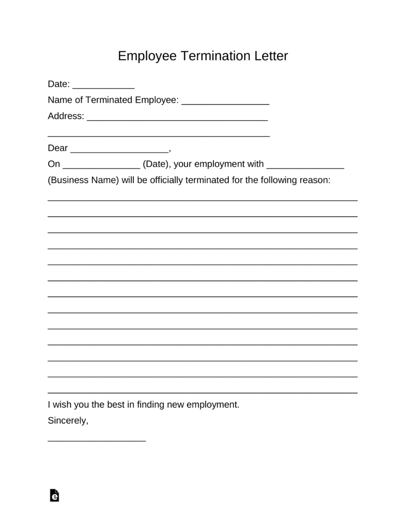 Employee Termination Agreement Sample Free Employee Termination Letter Template Pdf Word Eforms