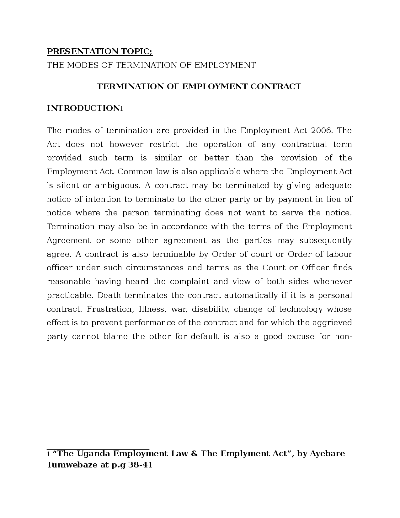 Employee Termination Agreement Sample Modes Of Termination Of Contract Of Employment Docsity