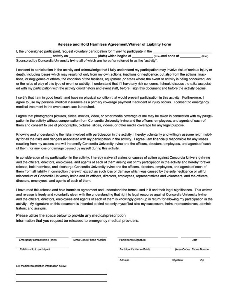 Employee Vehicle Use Agreement Template 40 Hold Harmless Agreement ...