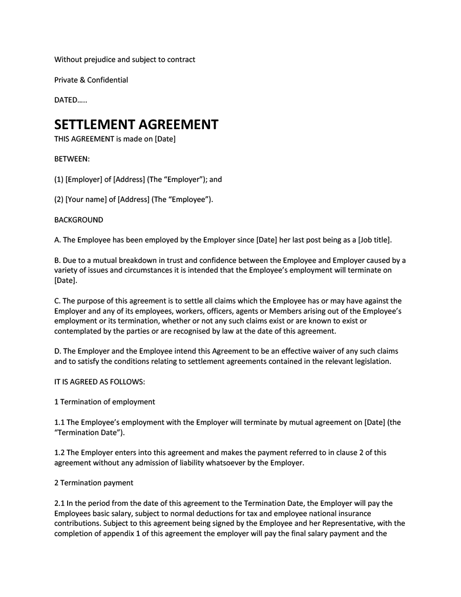 Employment Settlement Agreement Template 43 Free Settlement Agreement Templates Divorcedebtemployment