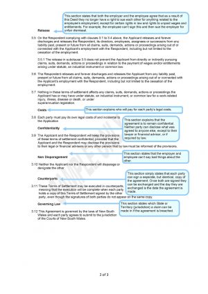 Employment Settlement Agreement Template Sample Deed Of Release Fair Work Commission