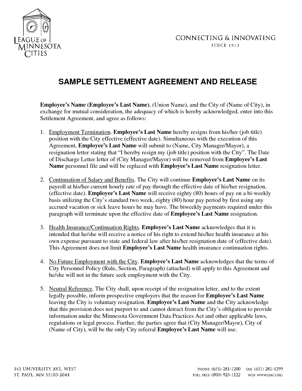 Employment Settlement Agreement Template Sample Settlement Agreement And Release Ataumberglauf Verband