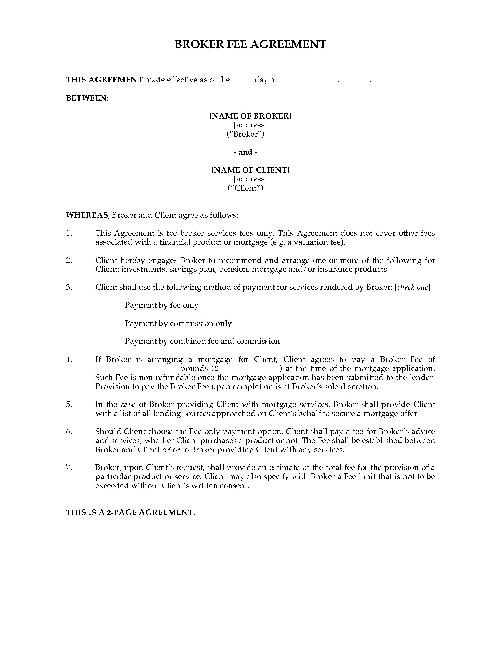 Escrow Agreement Uk Uk Broker Fee Agreement For Financial Services
