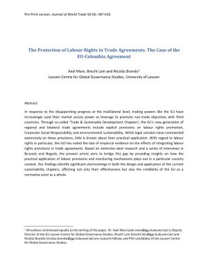 Eu Colombia Free Trade Agreement Pdf The Protection Of Labour Rights In Trade Agreements The Case
