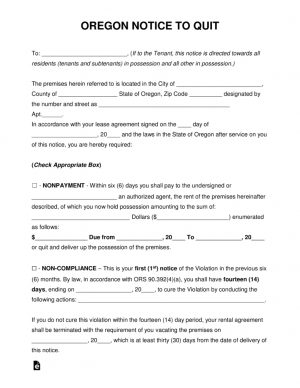 Eviction Without Tenancy Agreement Free Oregon Eviction Notice Forms Process And Laws Pdf Word