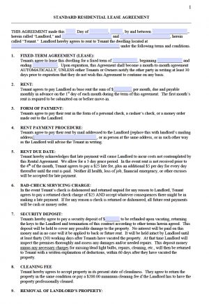 Examples Of Lease Agreements Free Standard Residential Lease Agreement Templates Pdf Word