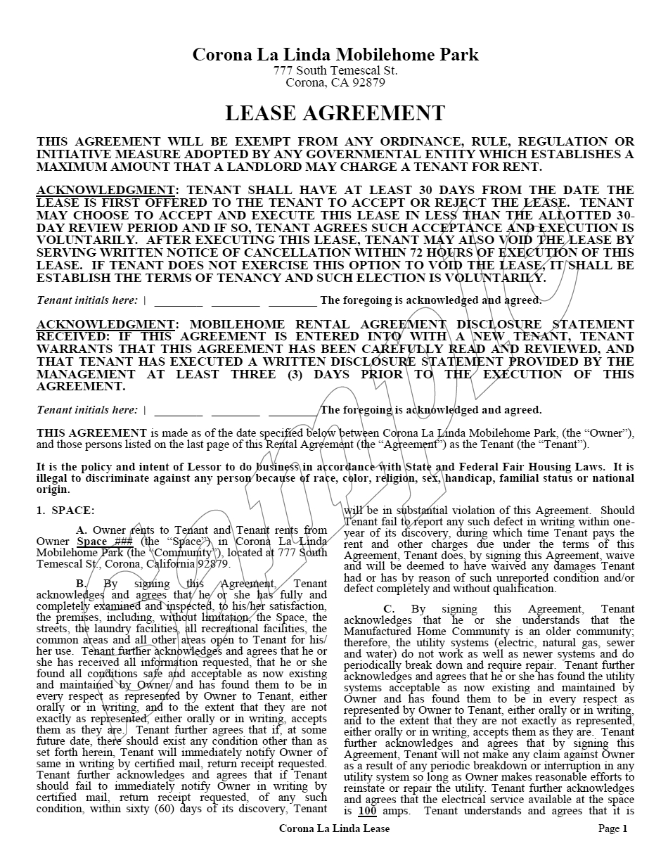 Examples Of Lease Agreements Ksfgscm Unconscionable Mobile Home Park Leases