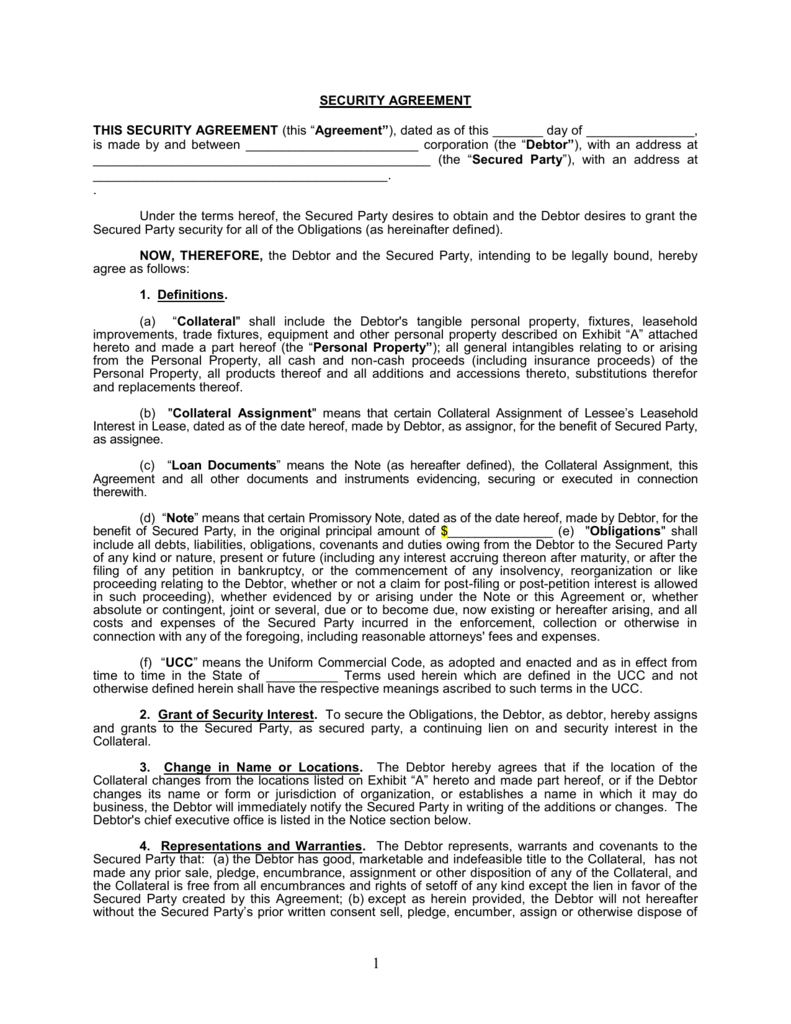 Executed Agreement Definition Ucc Security Agreement