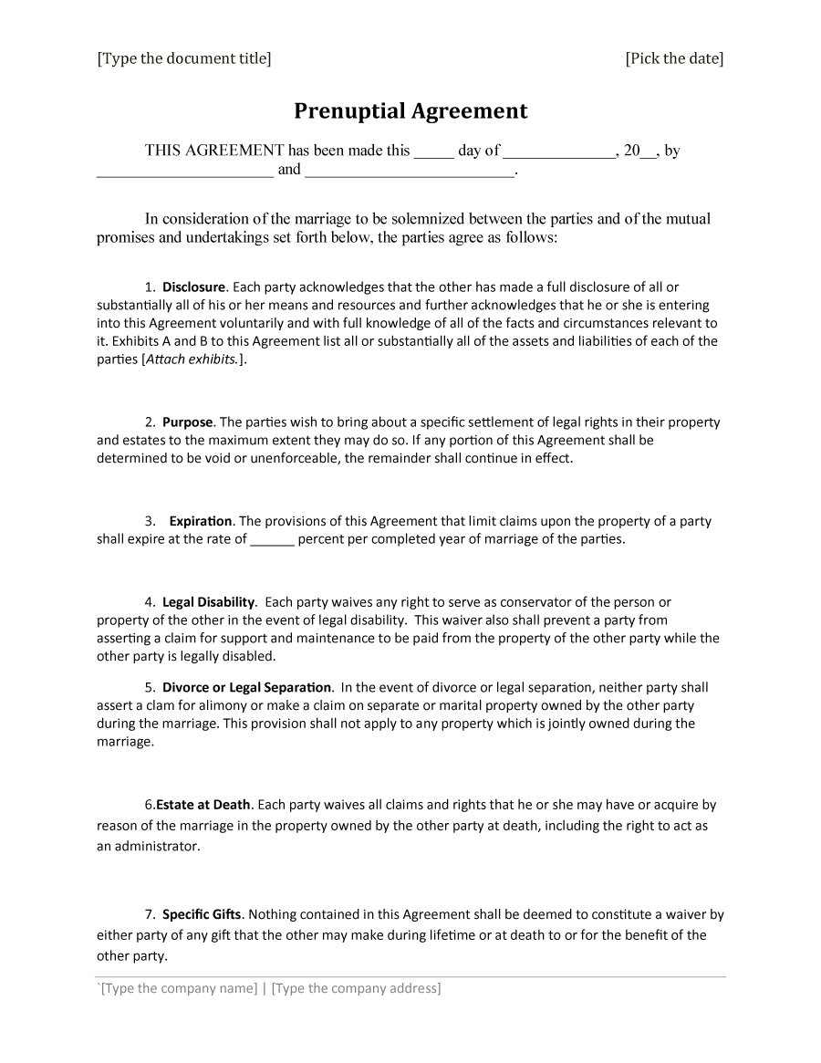 Financial Agreement Divorce Template 30 Prenuptial Agreement Samples Forms Template Lab