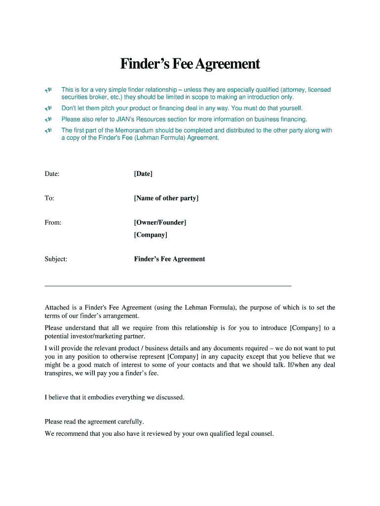 Finder Fee Agreement Finder Fee Agreement Sample Fill Online Printable Fillable