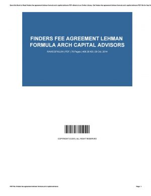 Finder Fee Agreement Finders Fee Agreement Lehman Formula Arch Capital Advisors