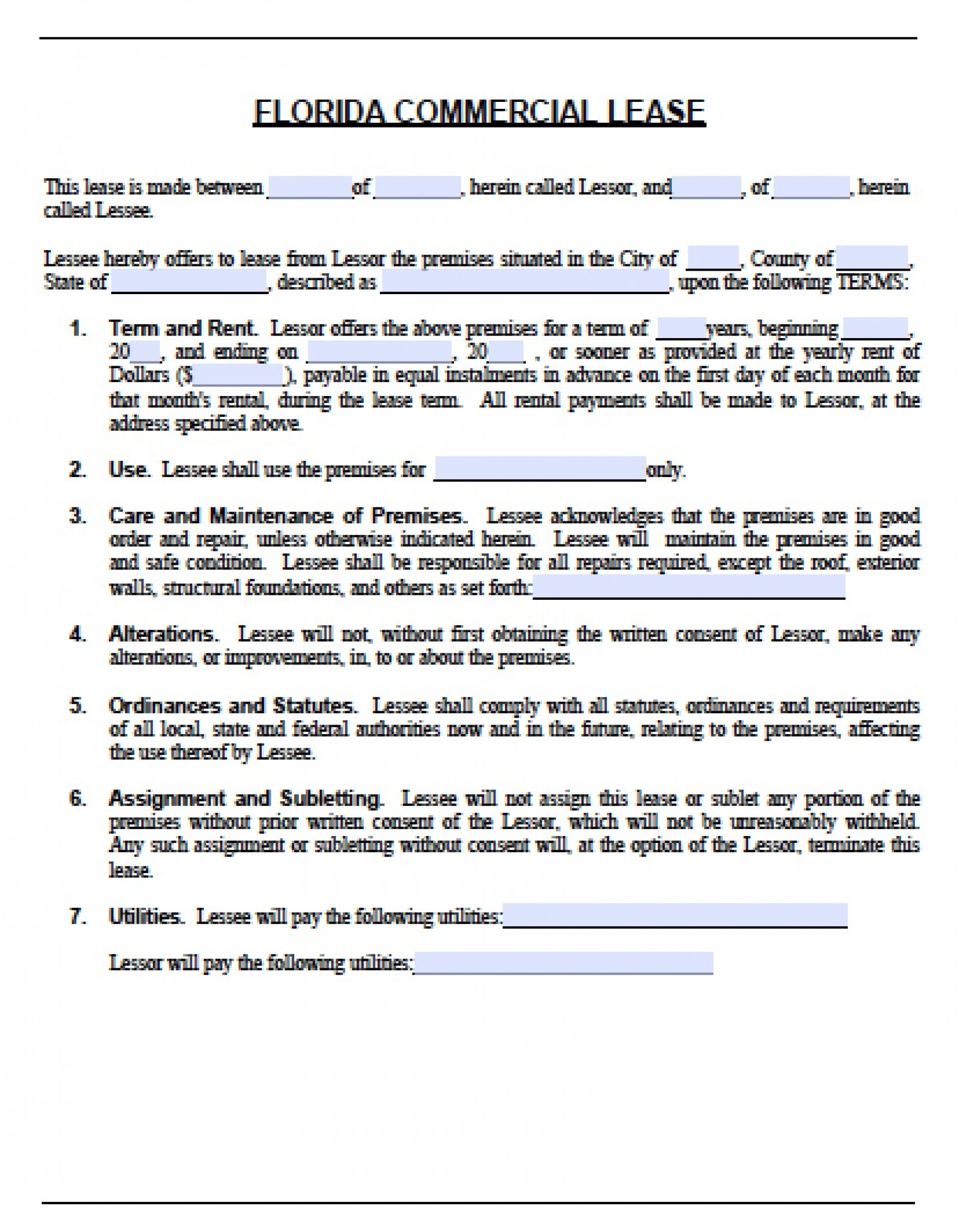 Florida Lease Agreement 003 Template Ideas Office Lease Agreement Florida Commercial Short