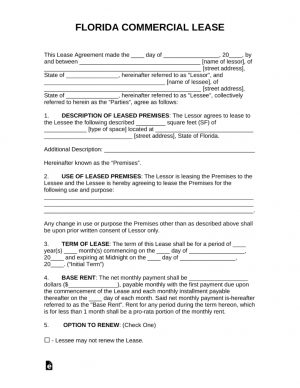 Florida Lease Agreement Free Florida Commercial Lease Agreement Template Pdf Word