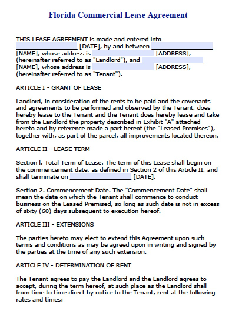 Florida Lease Agreement Free Florida Commercial Lease Agreement Template Pdf Word Doc