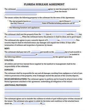 Florida Lease Agreement Free Florida Sublease Agreement Template Pdf Word Doc