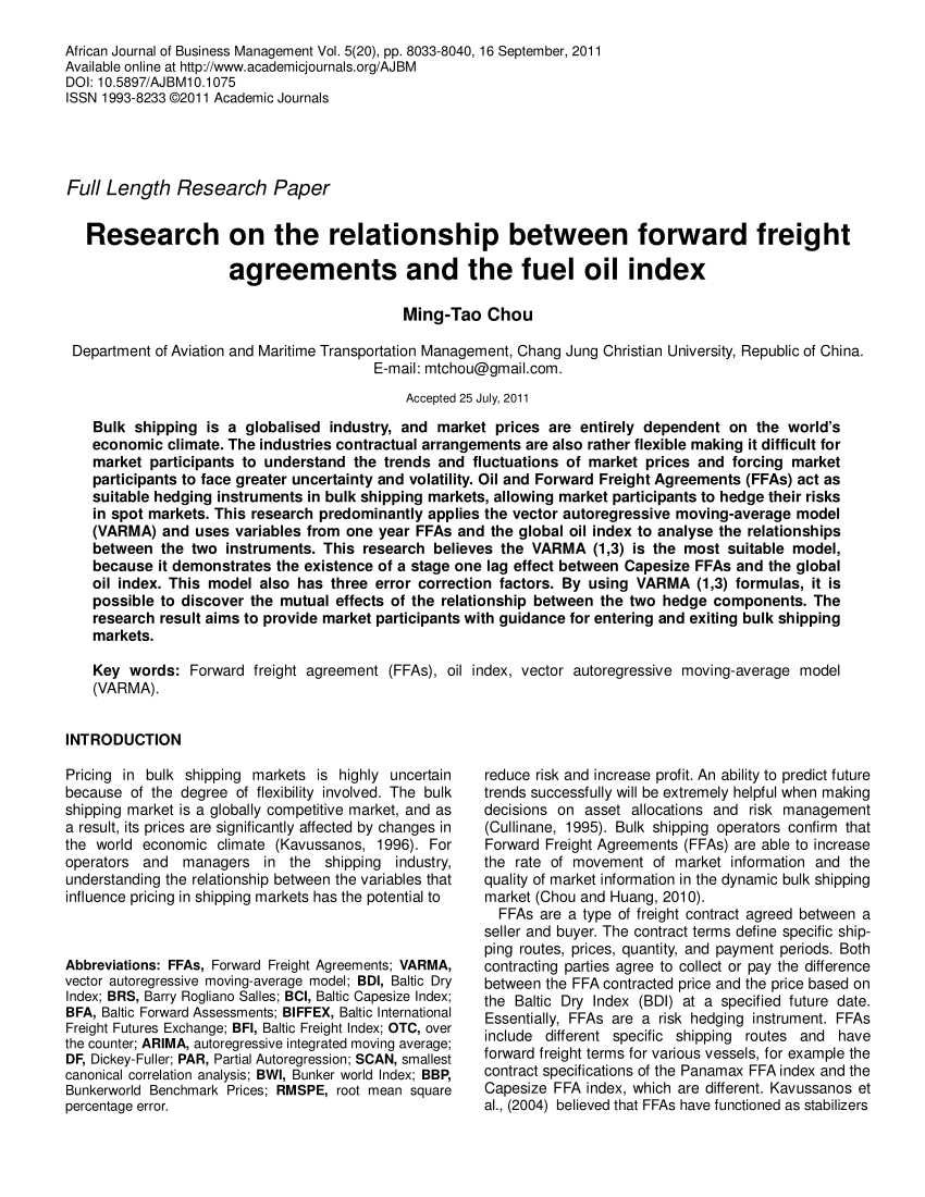 Forward Pricing Agreement Pdf Research On The Relationship Between Forward Freight Agreements