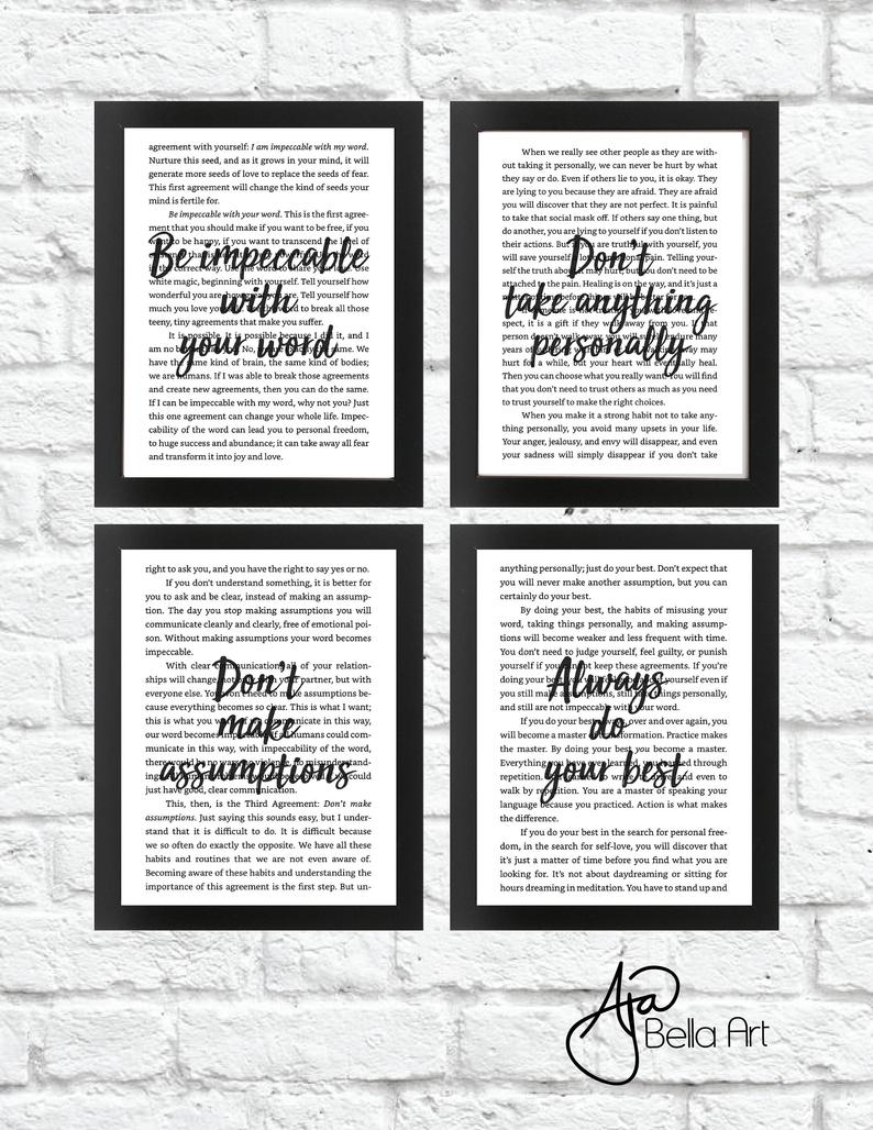 Four Agreements Book Free Download Four Agreements Black White Art Digital Download
